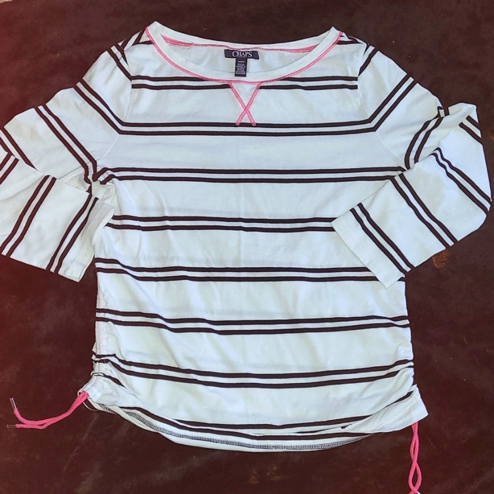 Cute Chaps black white striped pink trim siddrawstrings three quarter sleeve M